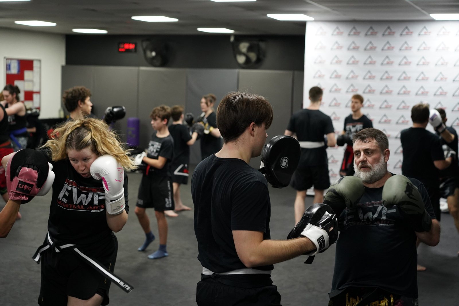 Kickboxing pad work for teens and adults at EWF Martial Arts Market Harborough
